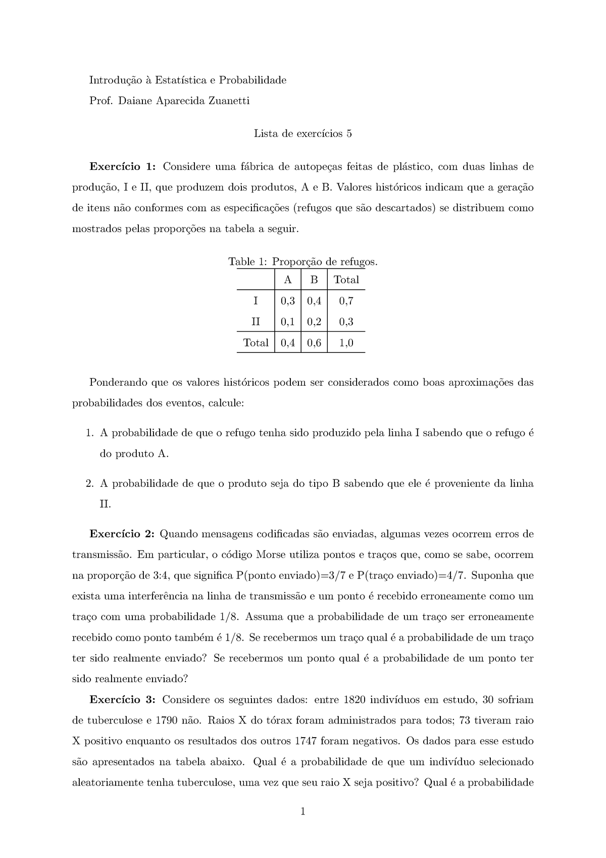 Lista De Exercicios 5 Estat - Introdu¸c˜ Ao ` A Estat´ıstica E ...