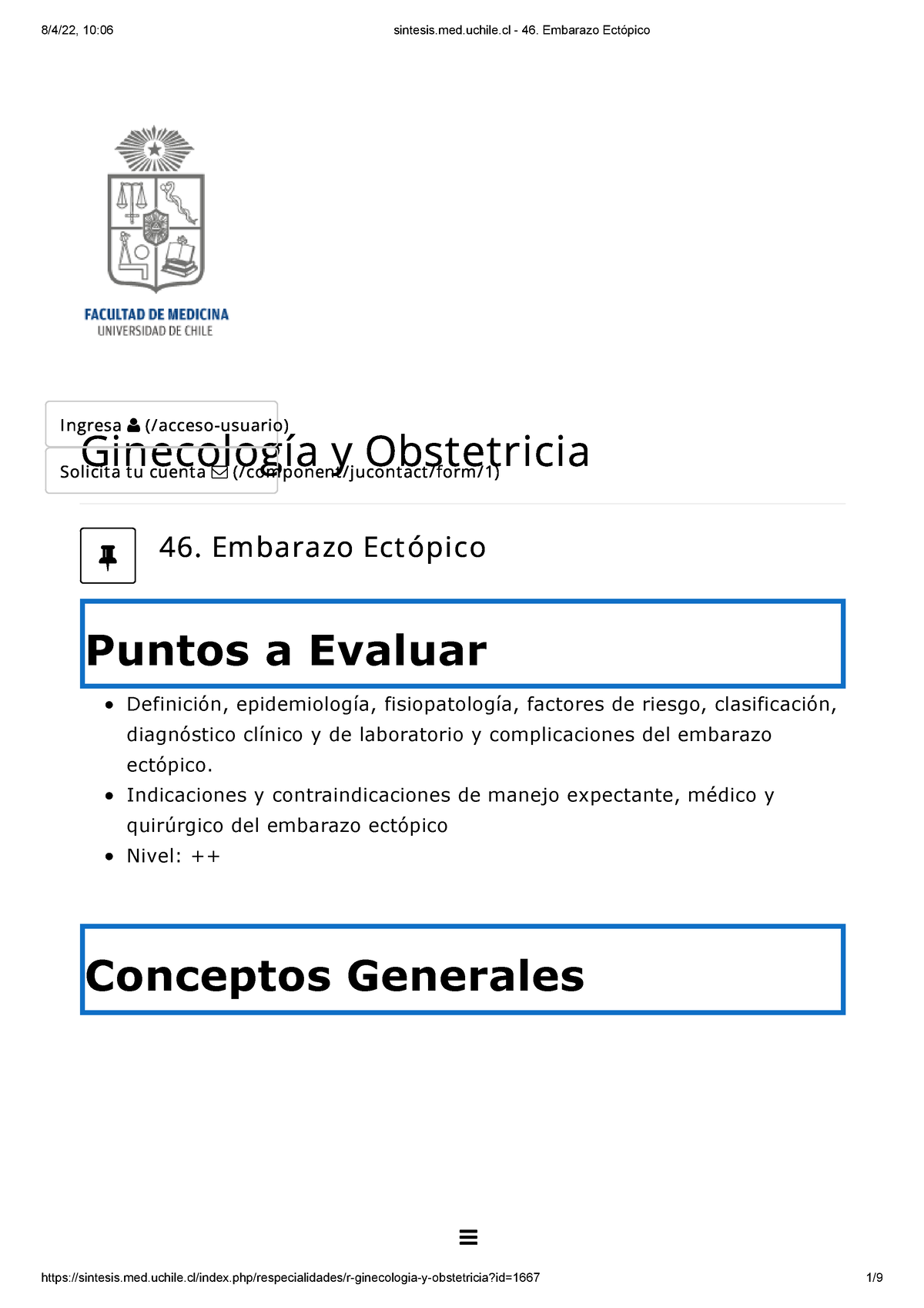 Sintesis Med Uchile Cl 46 Embarazo Ectópico Universidad Privada