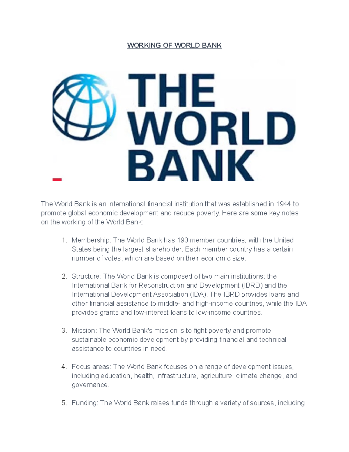 assignment on world bank