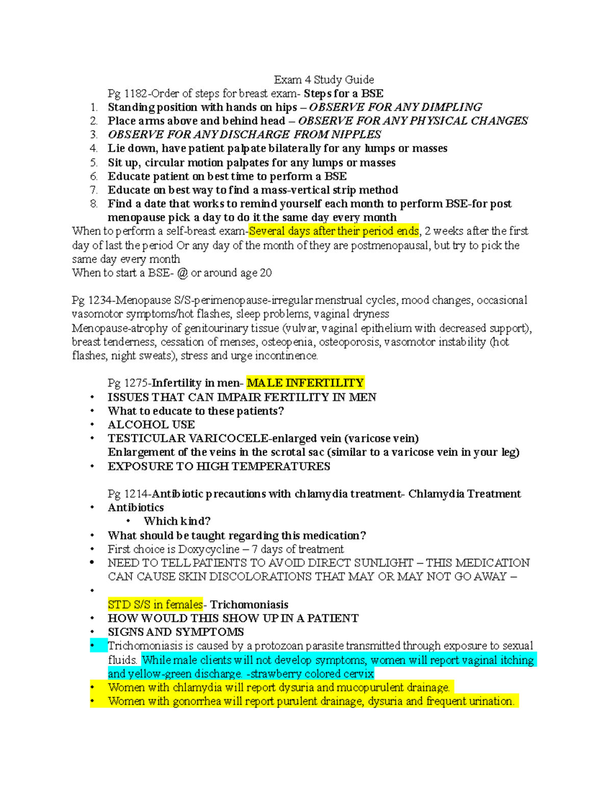 EXAM 4 TEST Review - MED SURG 2 EXAM PREP - Exam 4 Study Guide Pg 1182 Sns-Brigh10