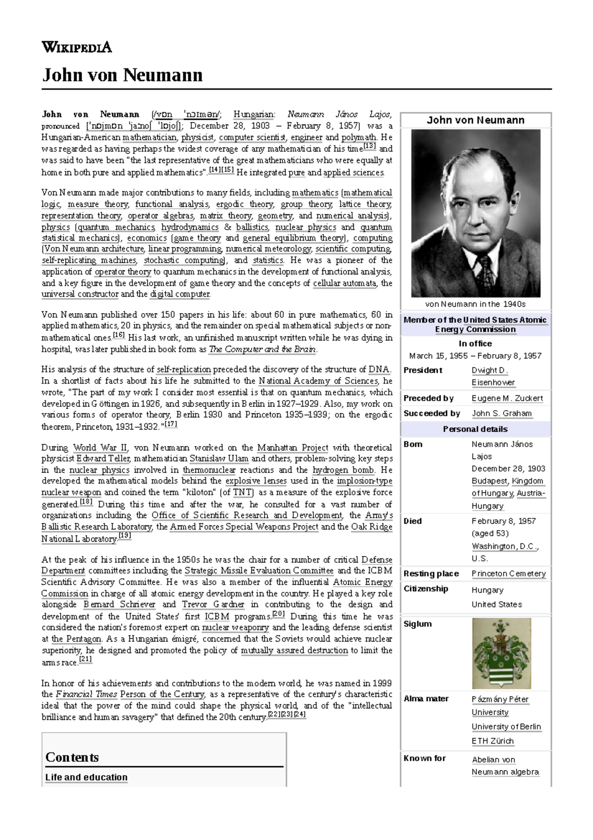 John Von Neumann Family