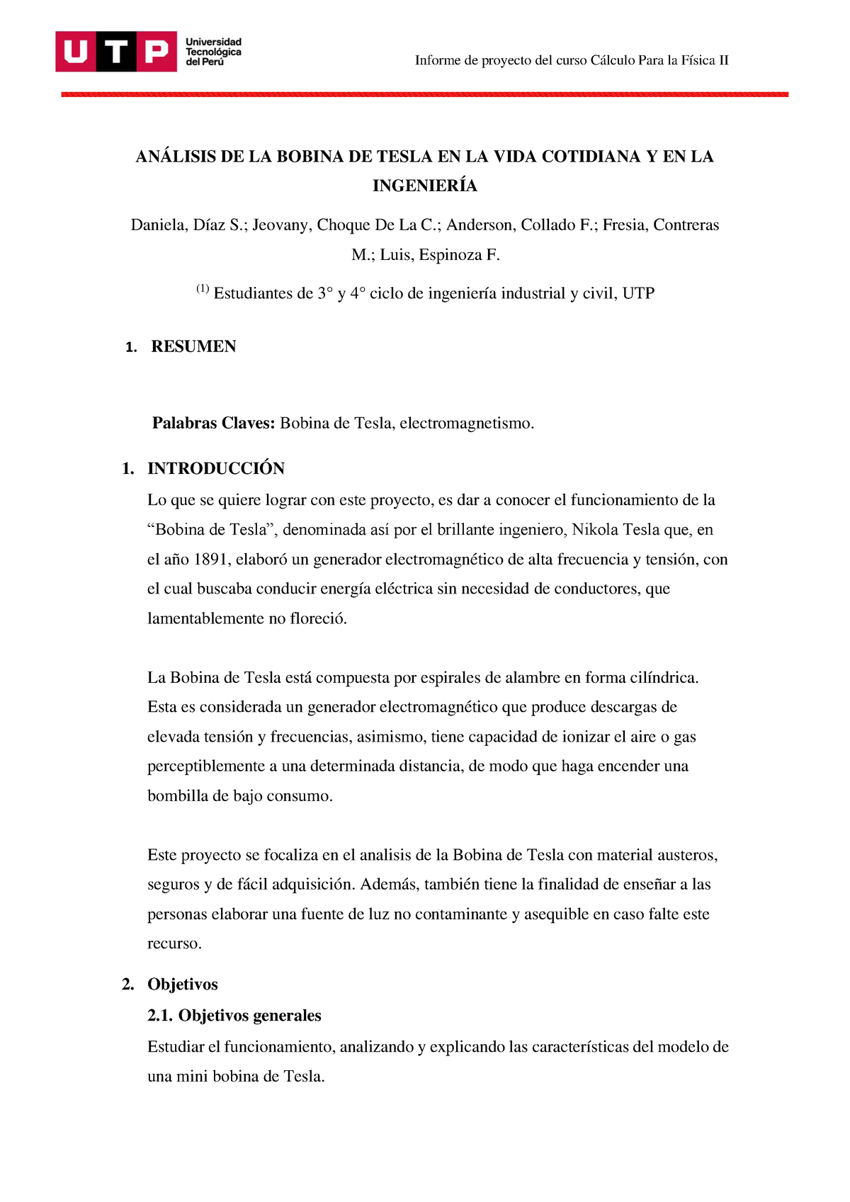 Proyecto Final CAF2 - ANÁLISIS DE LA BOBINA DE TESLA EN LA VIDA ...