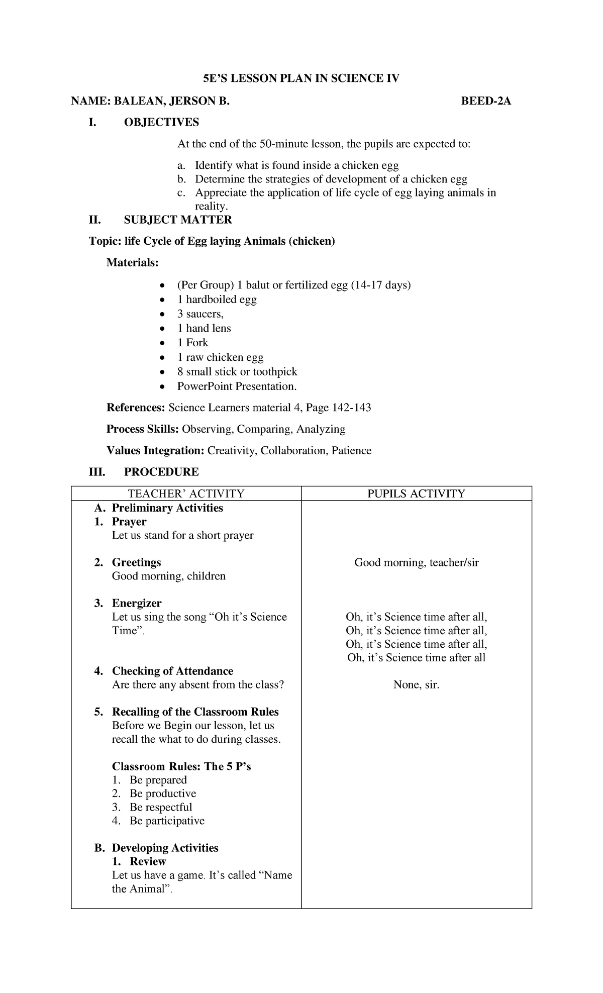 5ES- Lesson-PLAN-IN- Science- 125131-1 - 5E’S LESSON PLAN IN SCIENCE IV ...