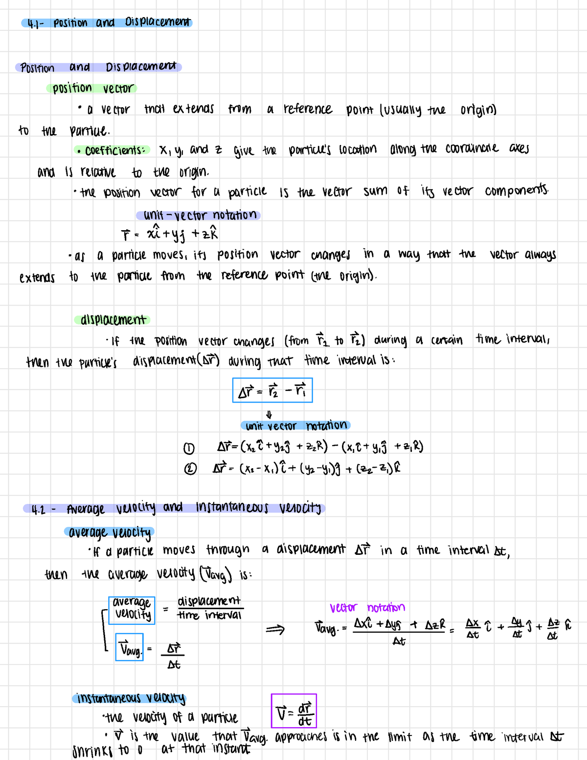 Ch.4 Notes - Position And Displacement - I Position And Displacement 