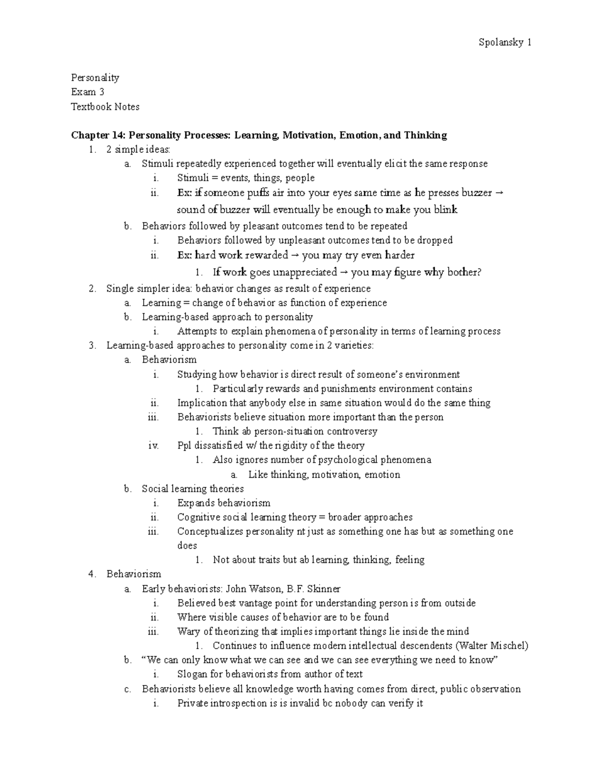 Exam 3 txbk notes - personality - Personality Exam 3 Textbook Notes ...