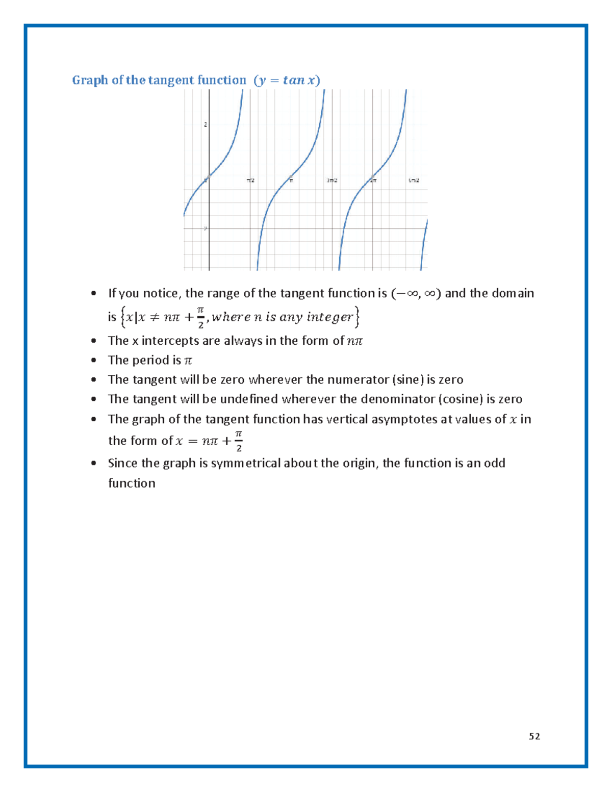 Trigonometry 5 Graph Of The Tangent Function ሻ࢞ ࢔ࢇ ࢚ ൌ ࢟ሺ If You