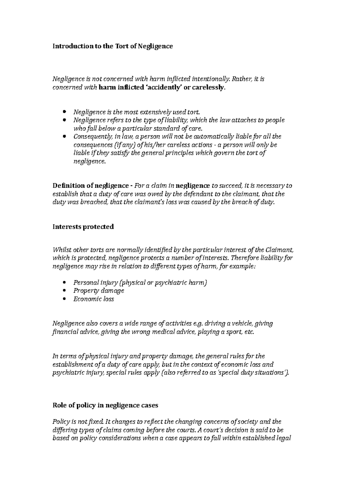 Introduction To The Tort Of Negligence Introduction To The Tort Of Negligence Negligence Is Introduction To The Tort Of Negligence Introduction To The Tort Of Negligence Negligence Is