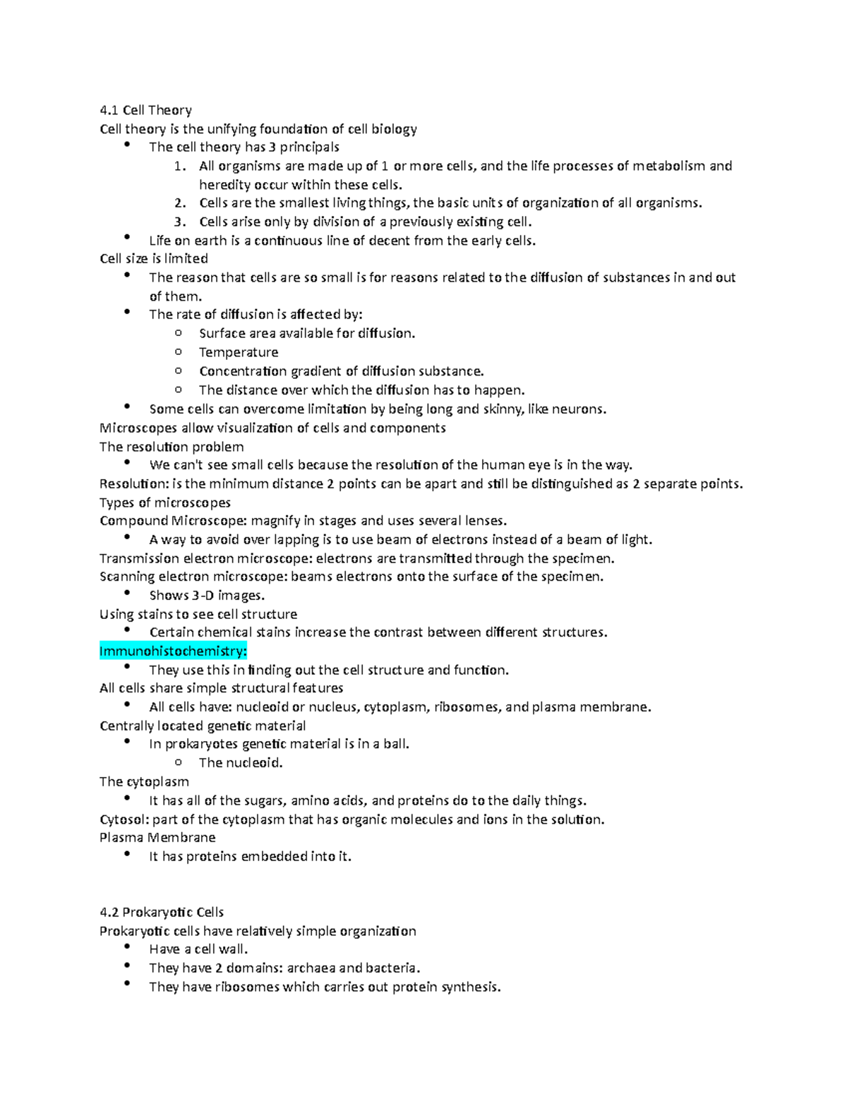 BIO 1510 Chapter 4 Notes - 4 Cell Theory Cell theory is the unifying ...