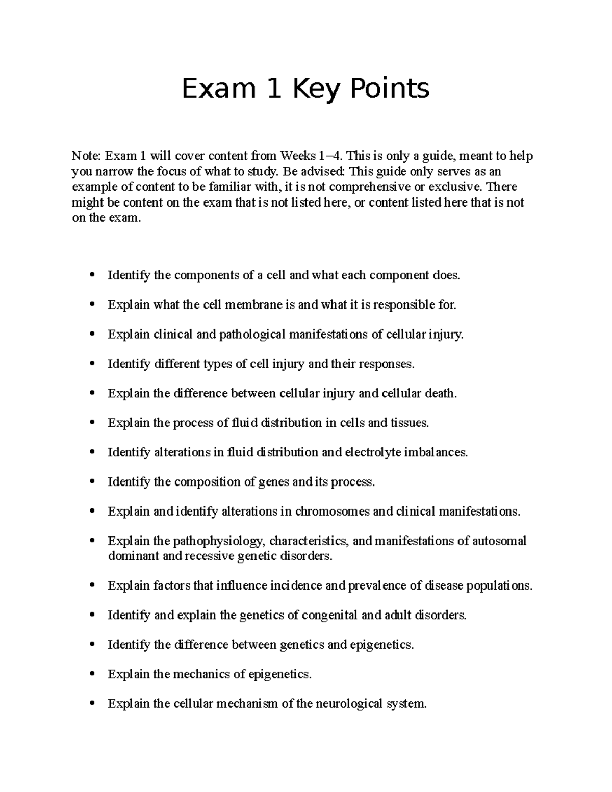 Exam1Key Points Exam 1 Key Points Note Exam 1 will cover content