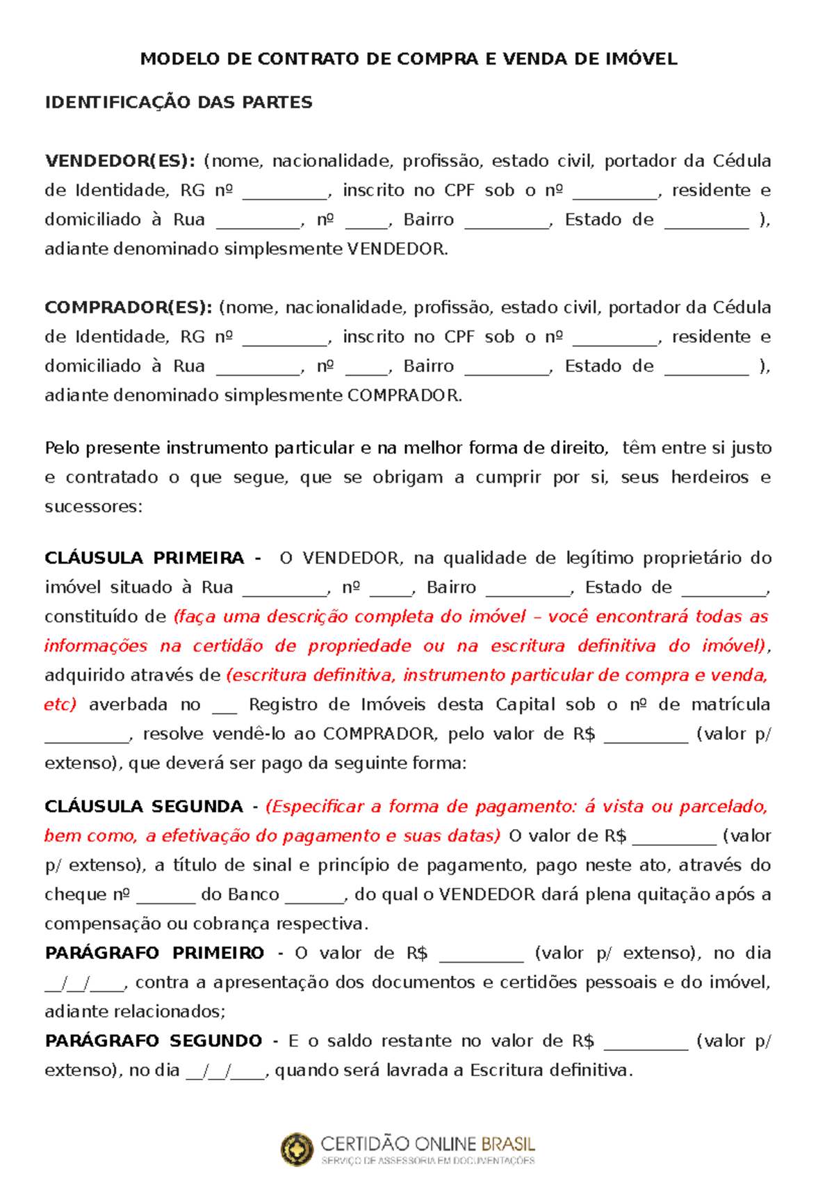 Modelo De Contrato De Compra E Venda Para Imprimir