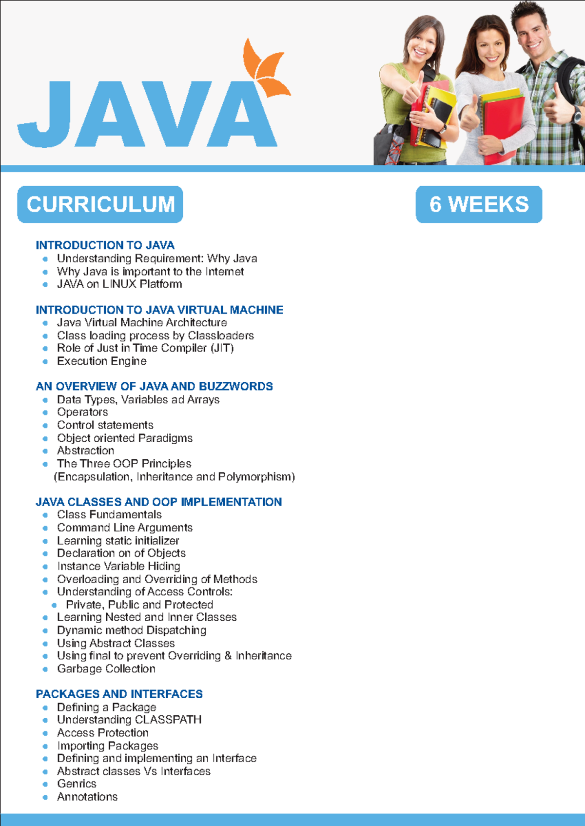 Javasixweekstraining - CURRICULUM JAVA INTRODUCTION TO JAVA l ...