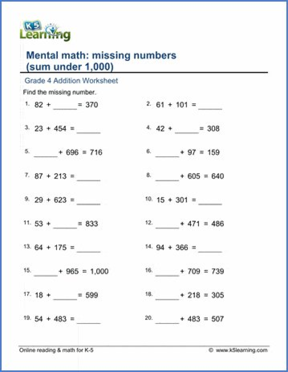 Grade-4-addition-missing-number-sum-under-1000 - Copy - SG101 - Stitag ...