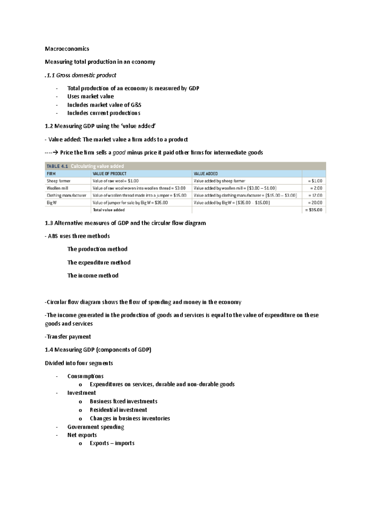 Macroeconomics - Revision Notes - Macroeconomics Measuring Total ...