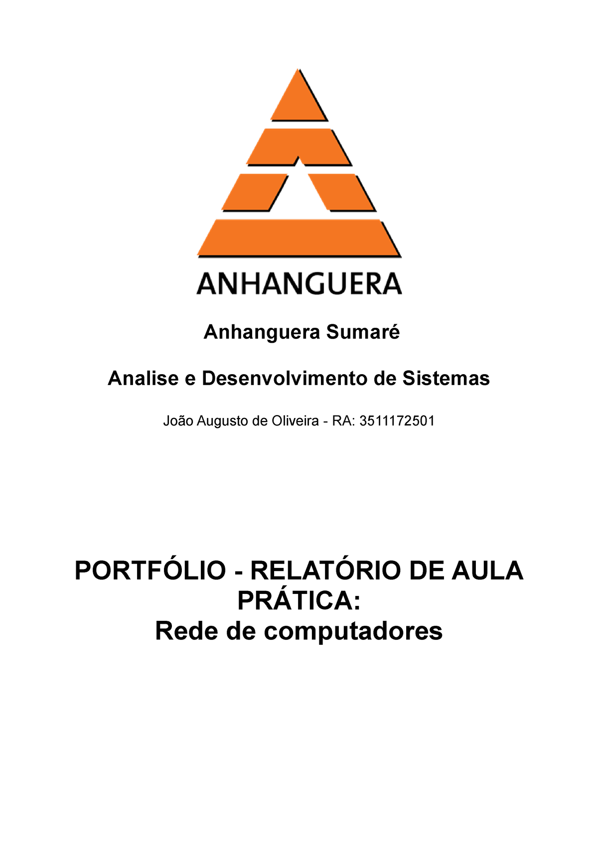 Portf Lio Rede De Computadores Jo O Augusto De Oliveira Anhanguera Sumar Analise E Studocu