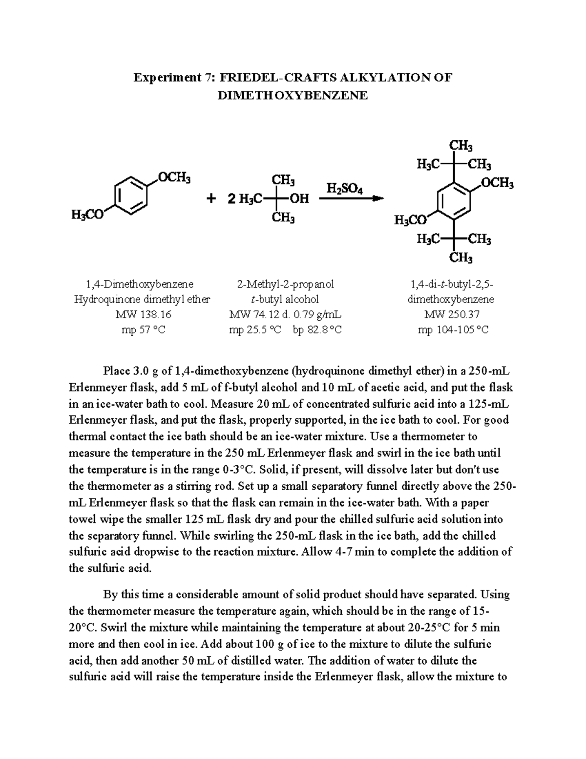 Friedel-Crafts Alkylation - Experiment 7: FRIEDEL-CRAFTS ALKYLATION OF ...