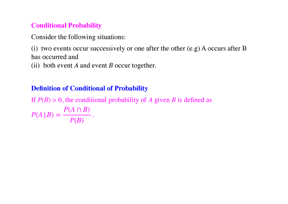 Conditional Probability - Conditional Probability Consider The ...