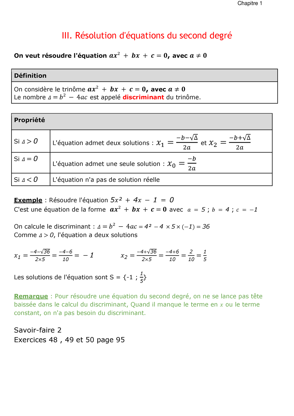 Cours 2 Résolution éq Second Degré - Chapitre 1 III. Résolution D ...