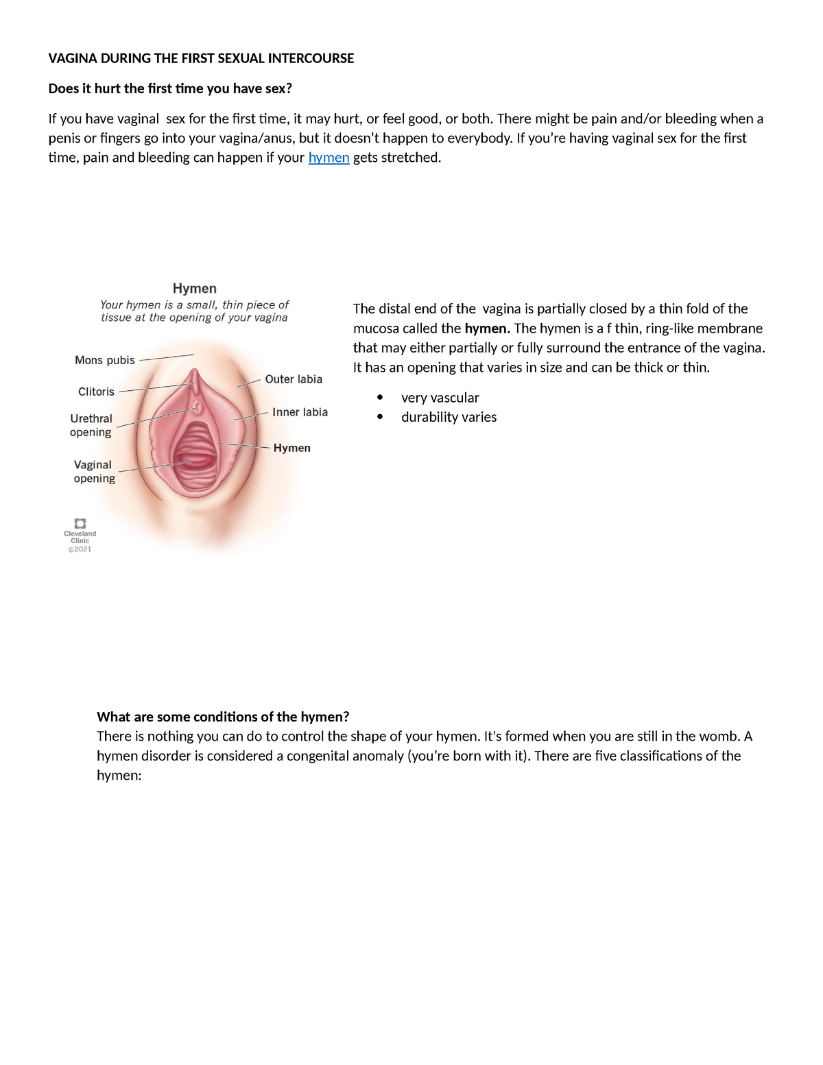 Vagina During THE First Sexual Intercourse - VAGINA DURING THE FIRST SEXUAL  INTERCOURSE Does it hurt - Studocu