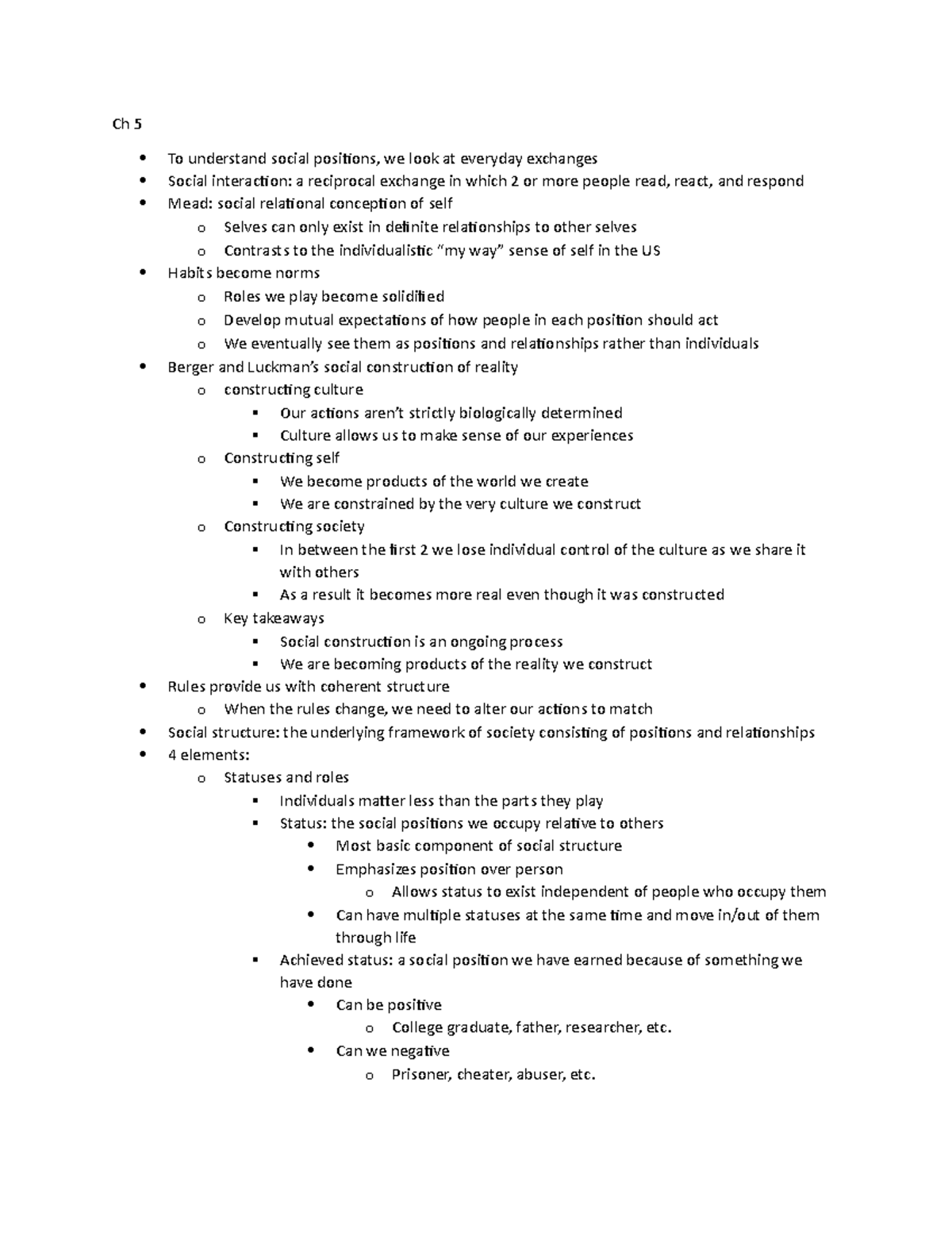 Sociology Ch 5 - Ch 5 Notes - Ch 5 To Understand Social Positions, We ...