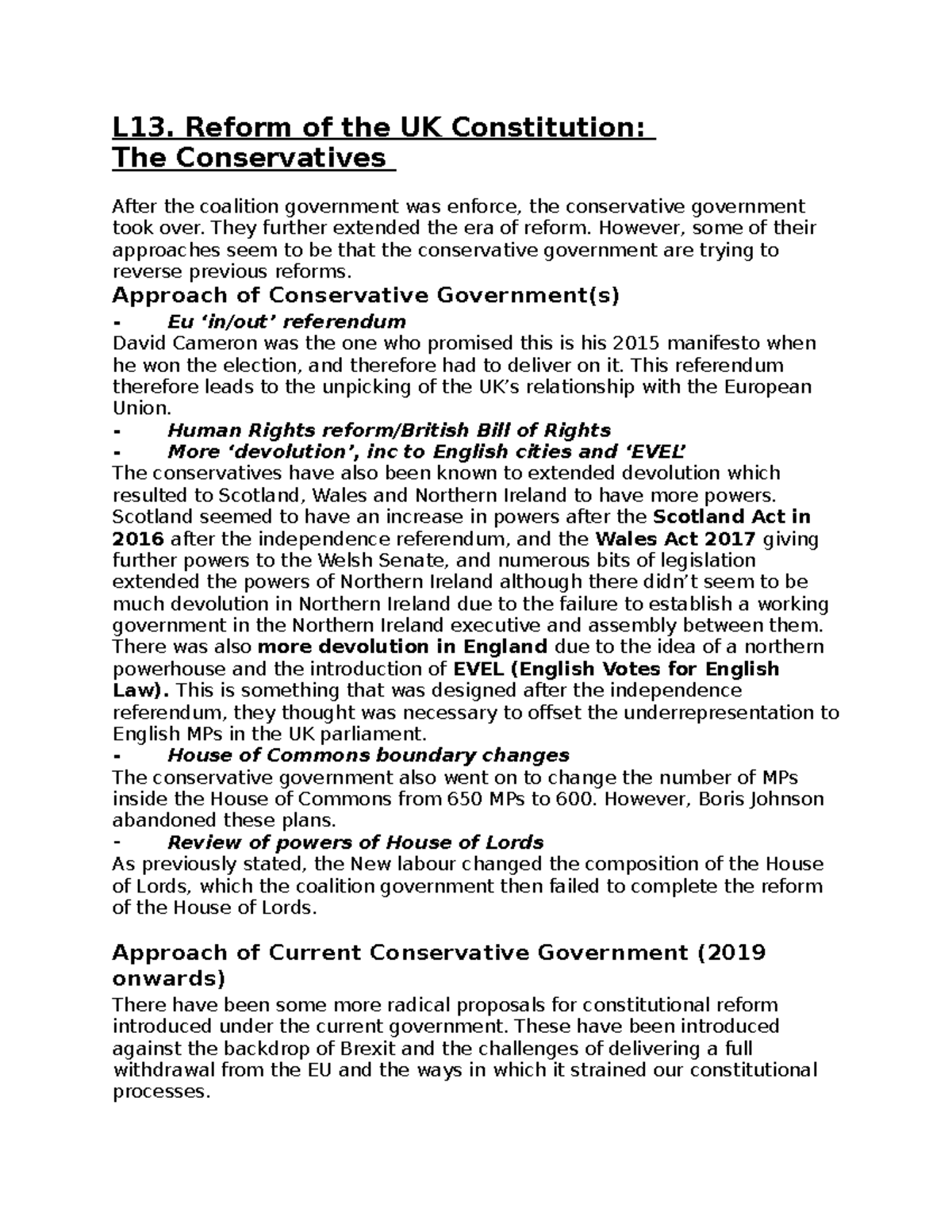 L13. Reform of the UK Constitution The Conservatives L13. Reform of