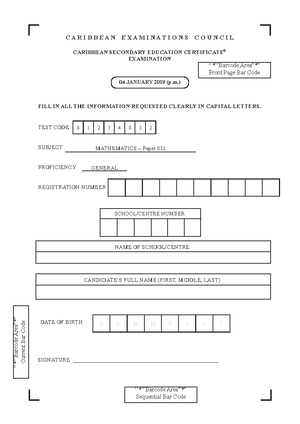 June 2018 CSEC Maths Paper 2 Past Paper - Mathematics - Studocu