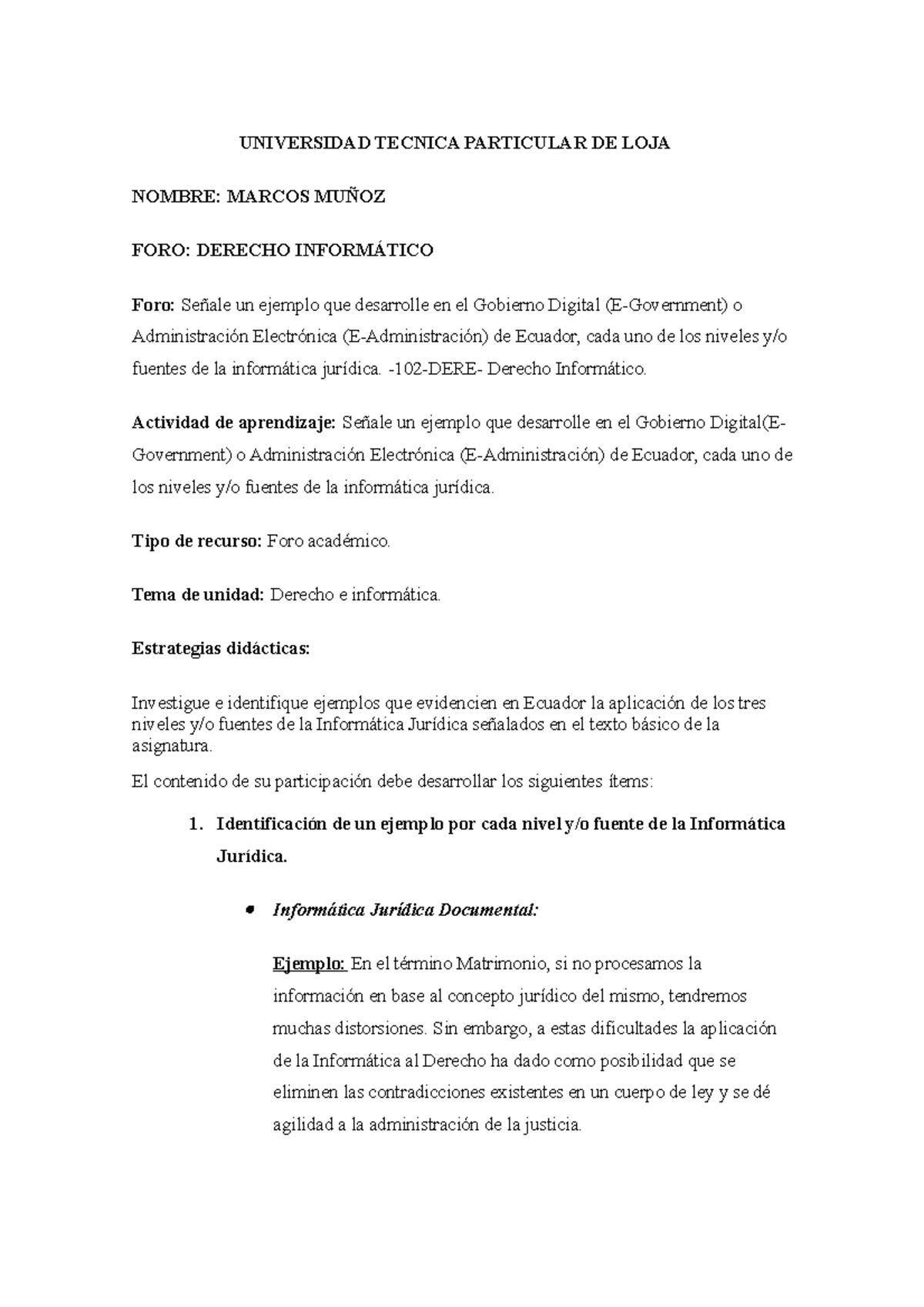 Foro de informatica juridica - UNIVERSIDAD TECNICA PARTICULAR DE LOJA ...