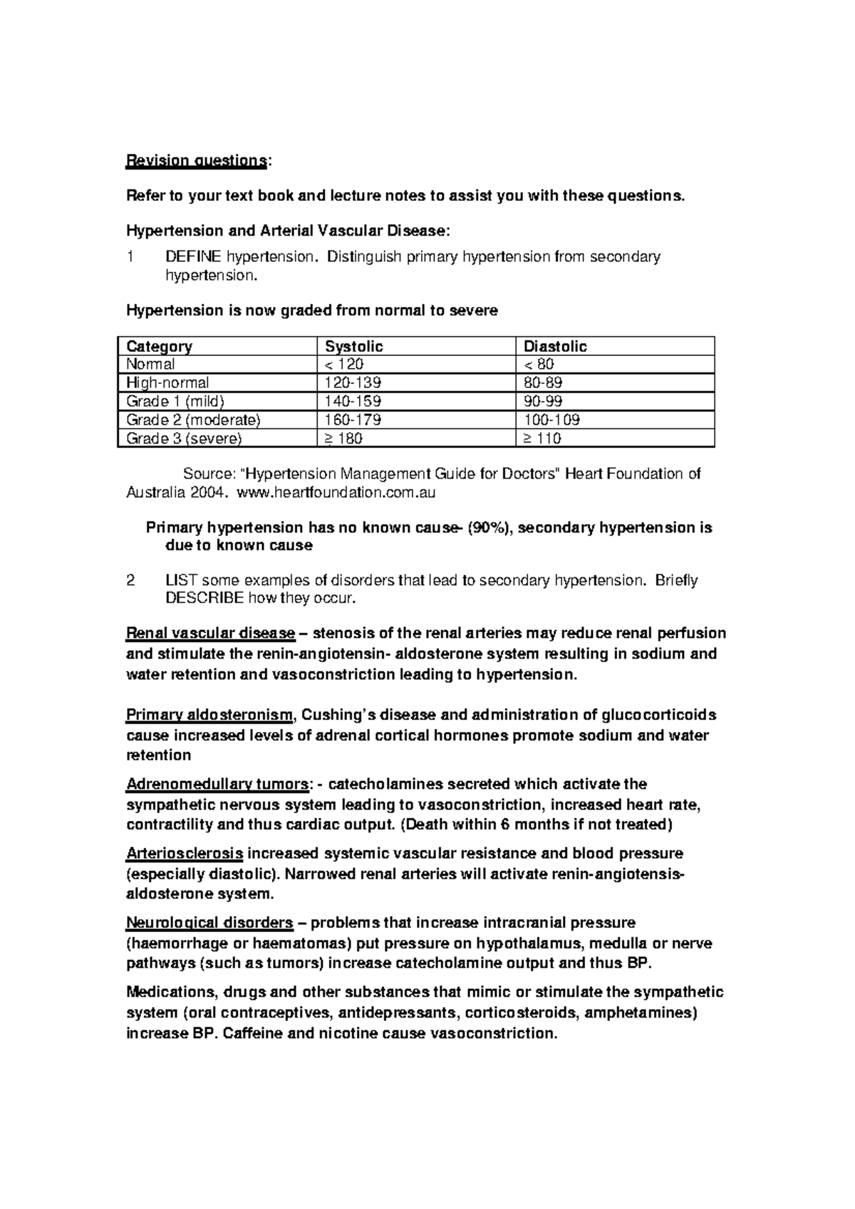 Practical CVS revision questions with answers Revision questions