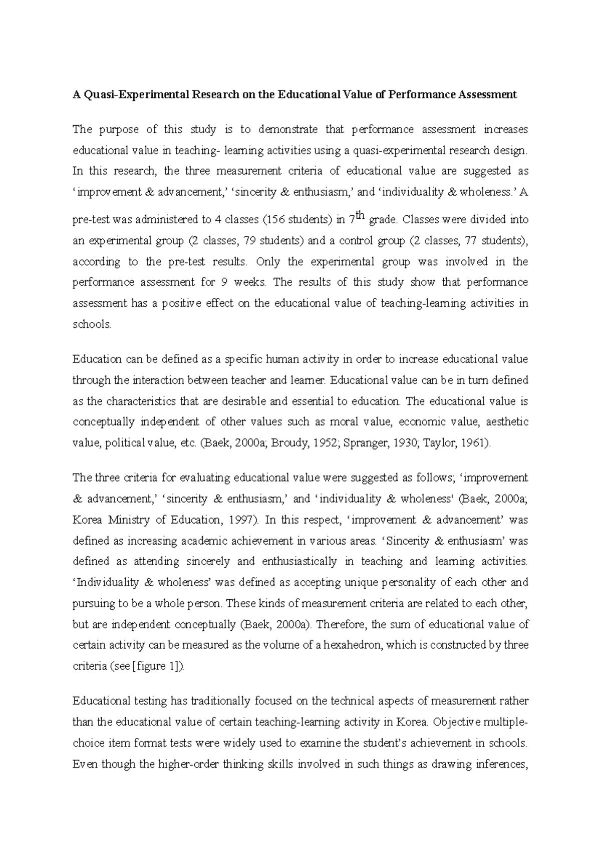 A Quasi Experimental Research On The Educational Value Of Performance a-quasi-experimental-research-on-the-educational-value-of-performance