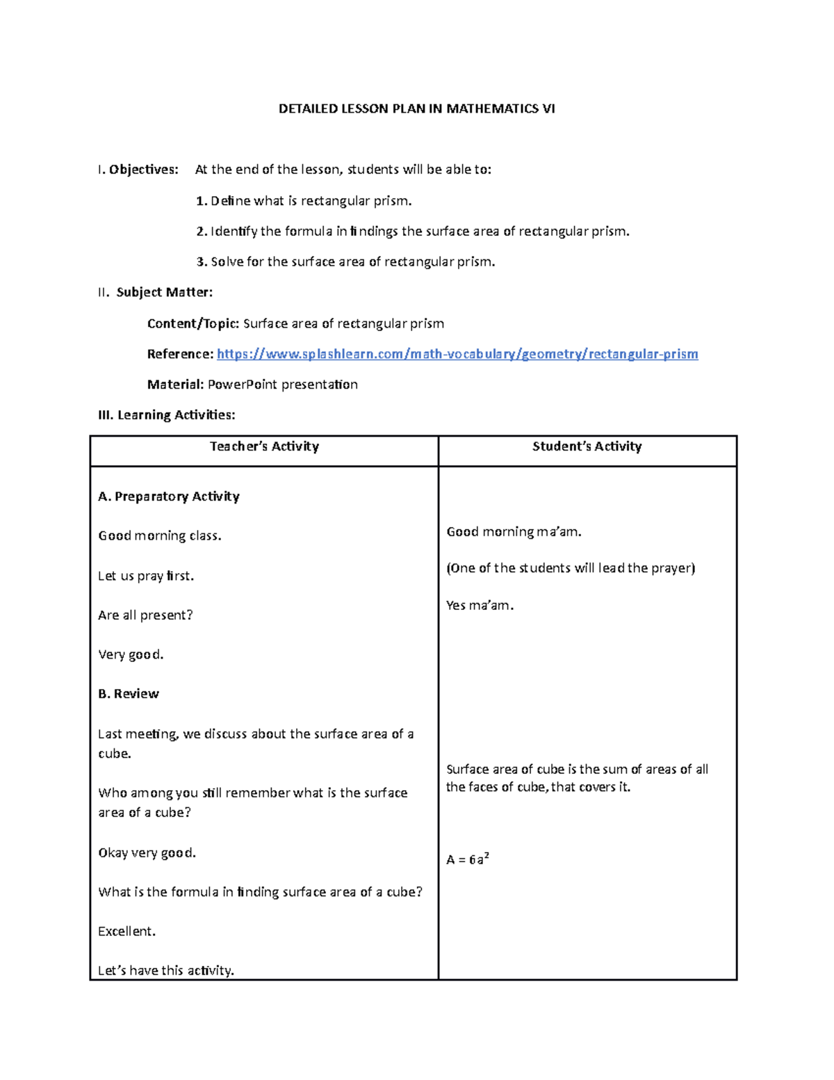 Lesson Plan in Science - make use with the document - DETAILED LESSON ...
