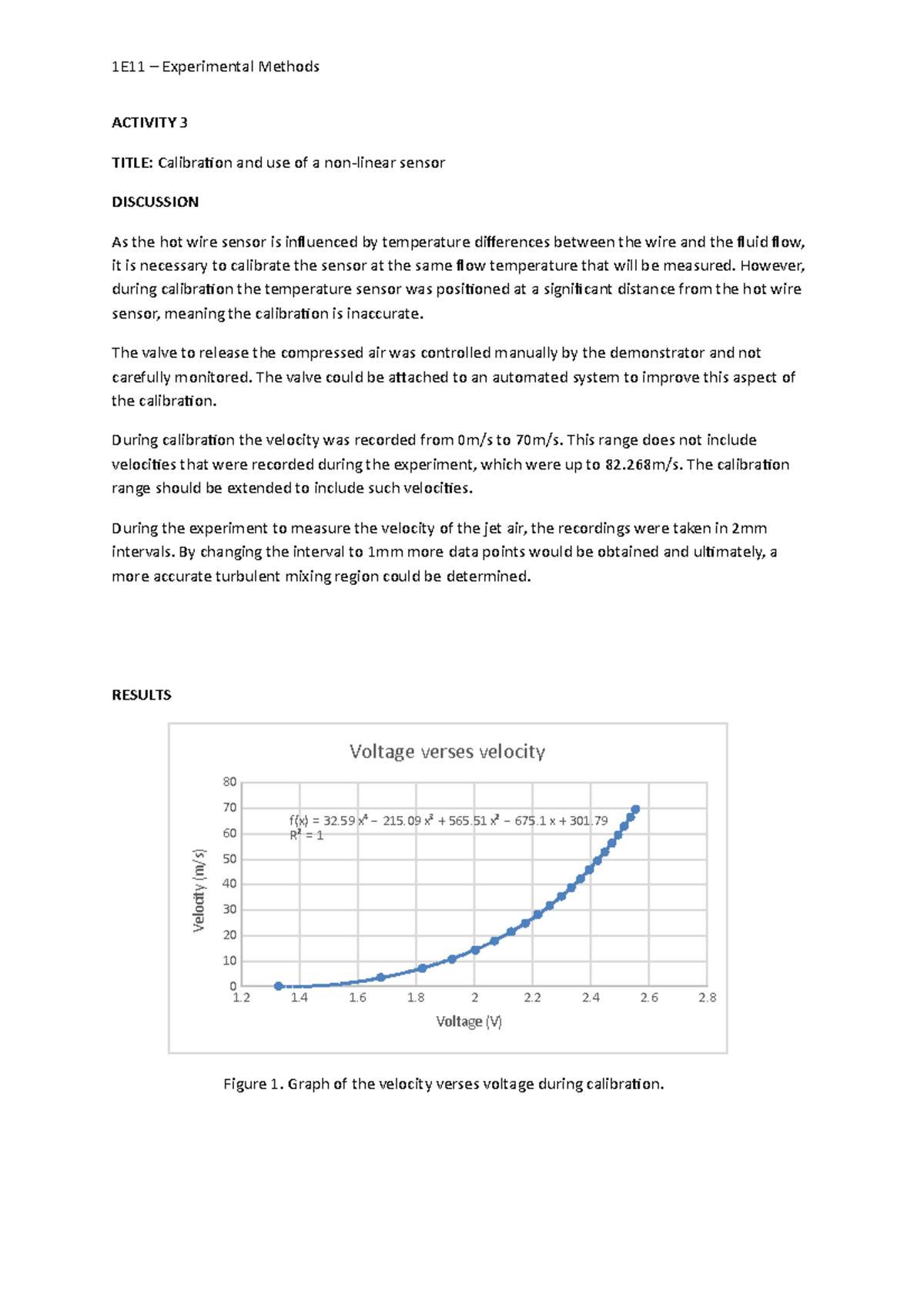 Calibration and use of a sensor 1E11 Experimental Methods