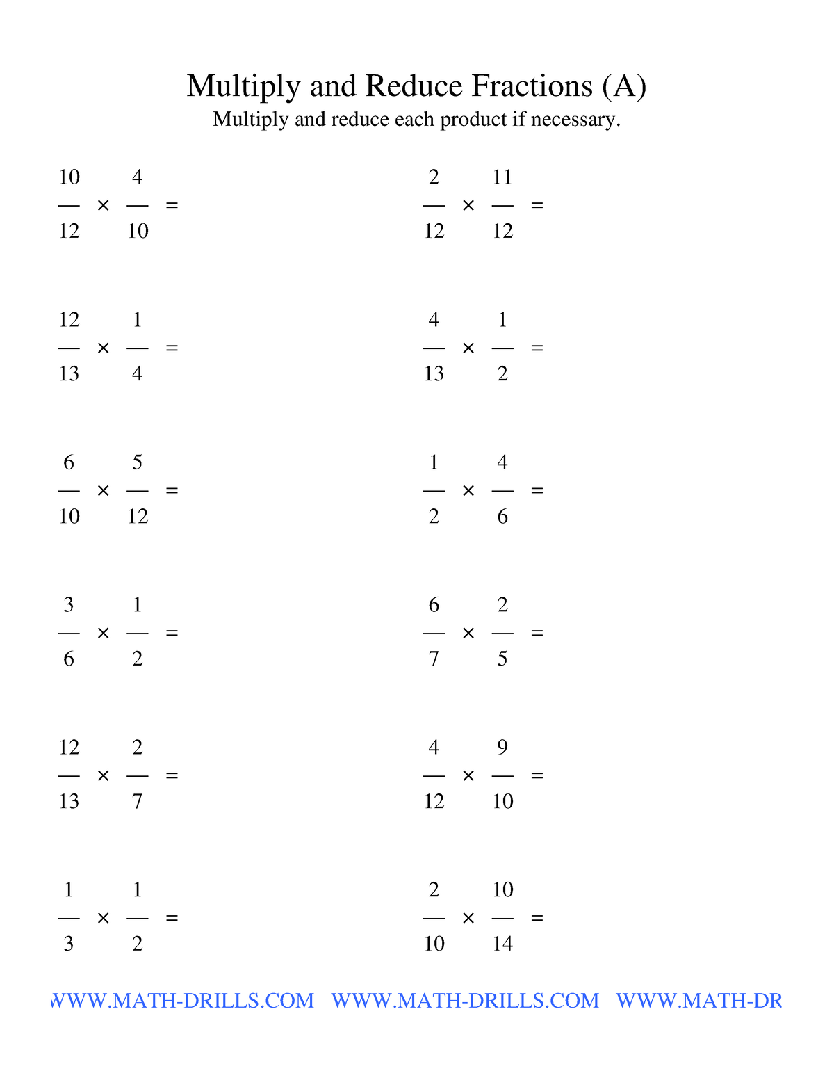 Multiplying and Dividing Fractions Worksheets - 10 — 12 × 4 — 10 ...