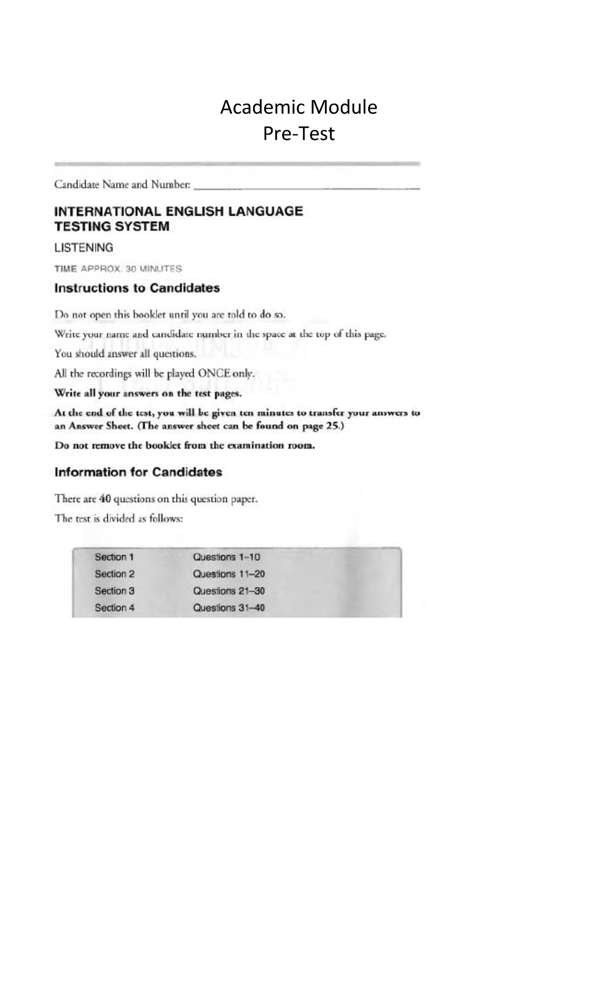 Pre-test Academic Module - English Vocabulary - Academic Module Pre ...