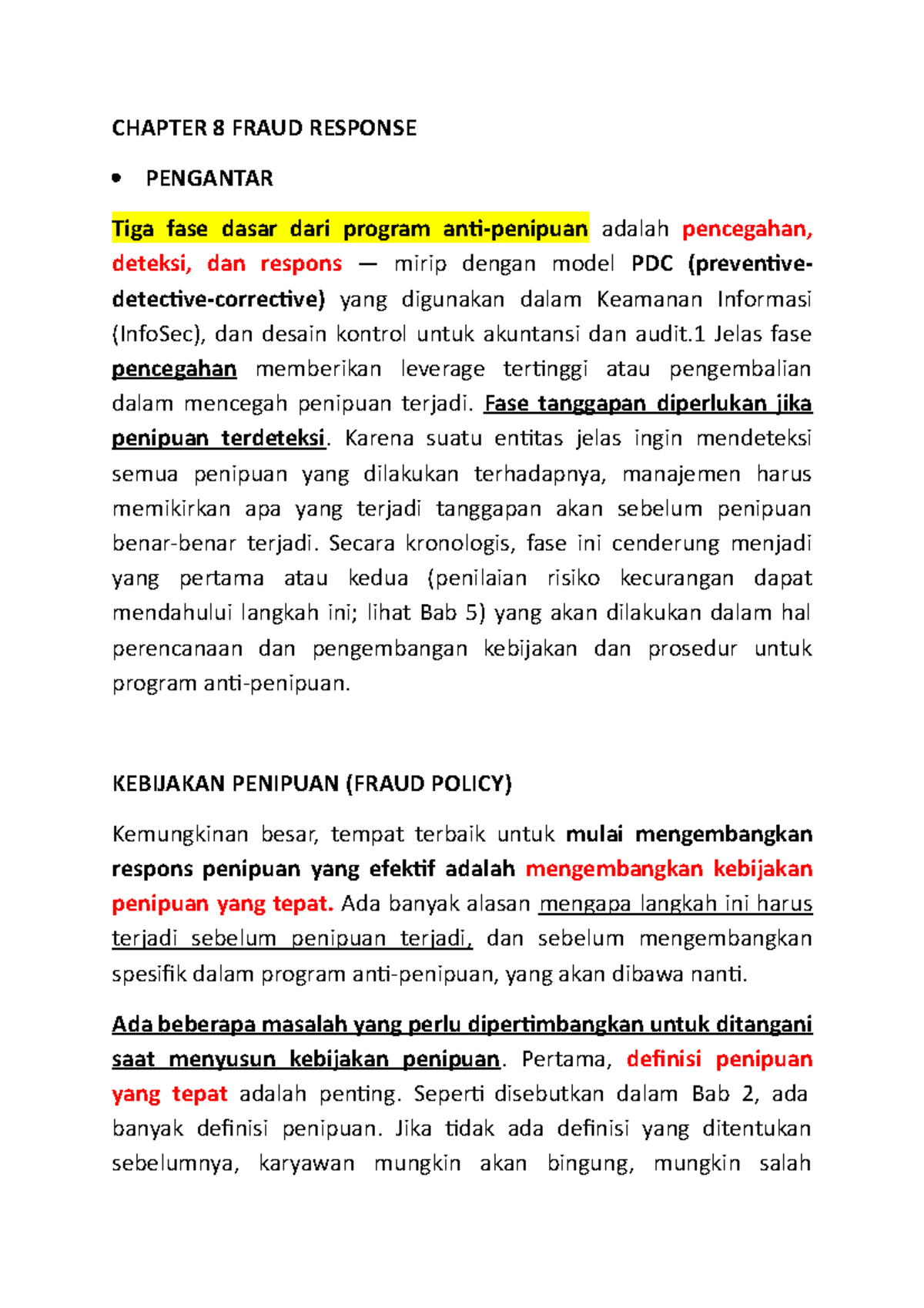 Chapter 8 Fraud Response - CHAPTER 8 FRAUD RESPONSE PENGANTAR Tiga Fase ...