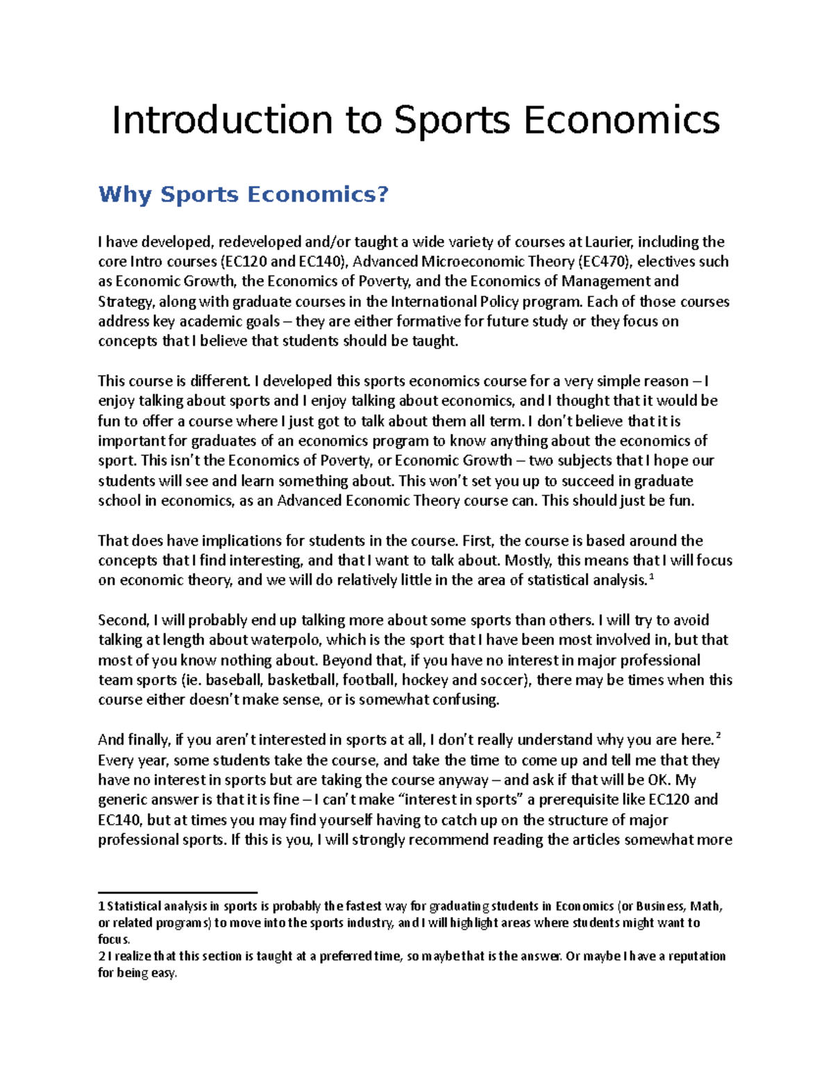 Chapter 1 Introduction to Sports Economics Introduction to Sports