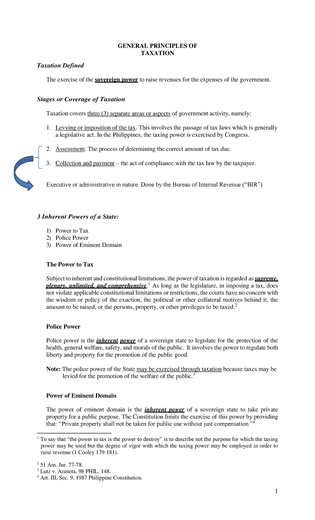 Chapter 1 General Principles Of Taxation - Taxation Defined GENERAL ...