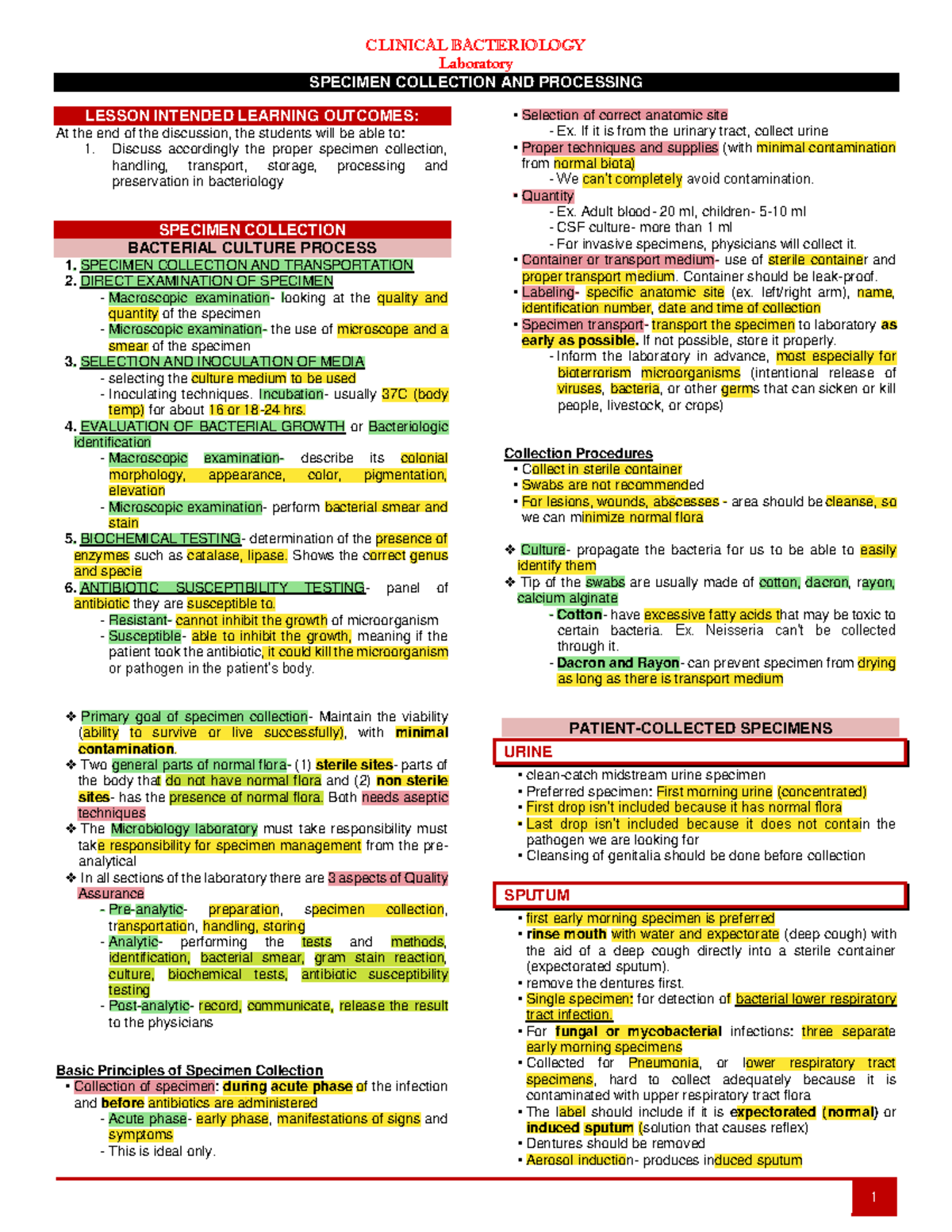 BACT-LAB- Transes-W4- Specimen Collection - CLINICAL BACTERIOLOGY ...