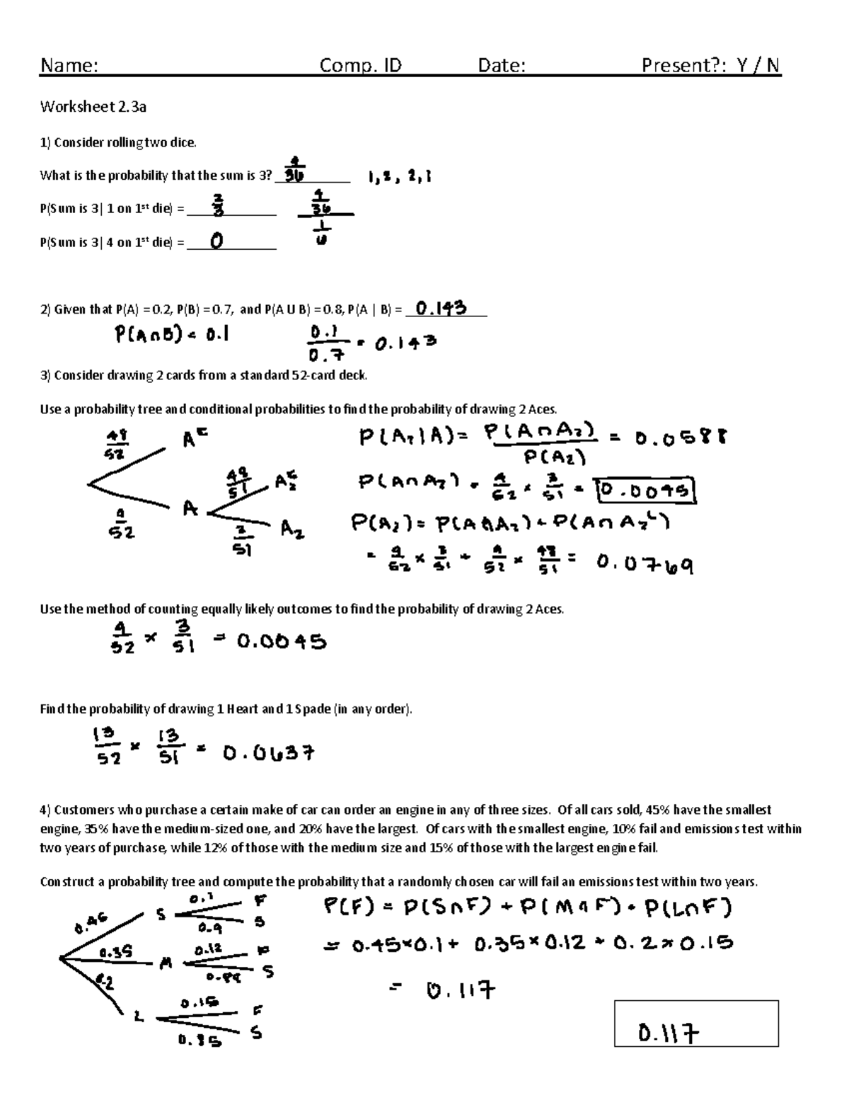 Homework Worksheet 2.3a - Name: Comp. ID Date: Present?: Y / N ...