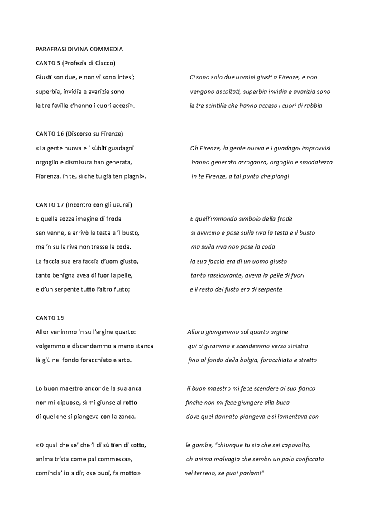 divina commedia parafrasi primo canto