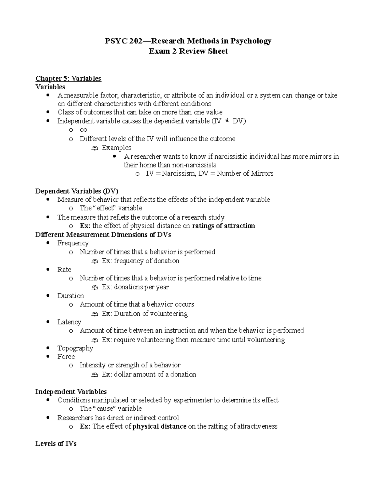 PSYC 202 Exam 2 Review: Chapters 5 and 7 - PSYC 202—Research Methods in ...