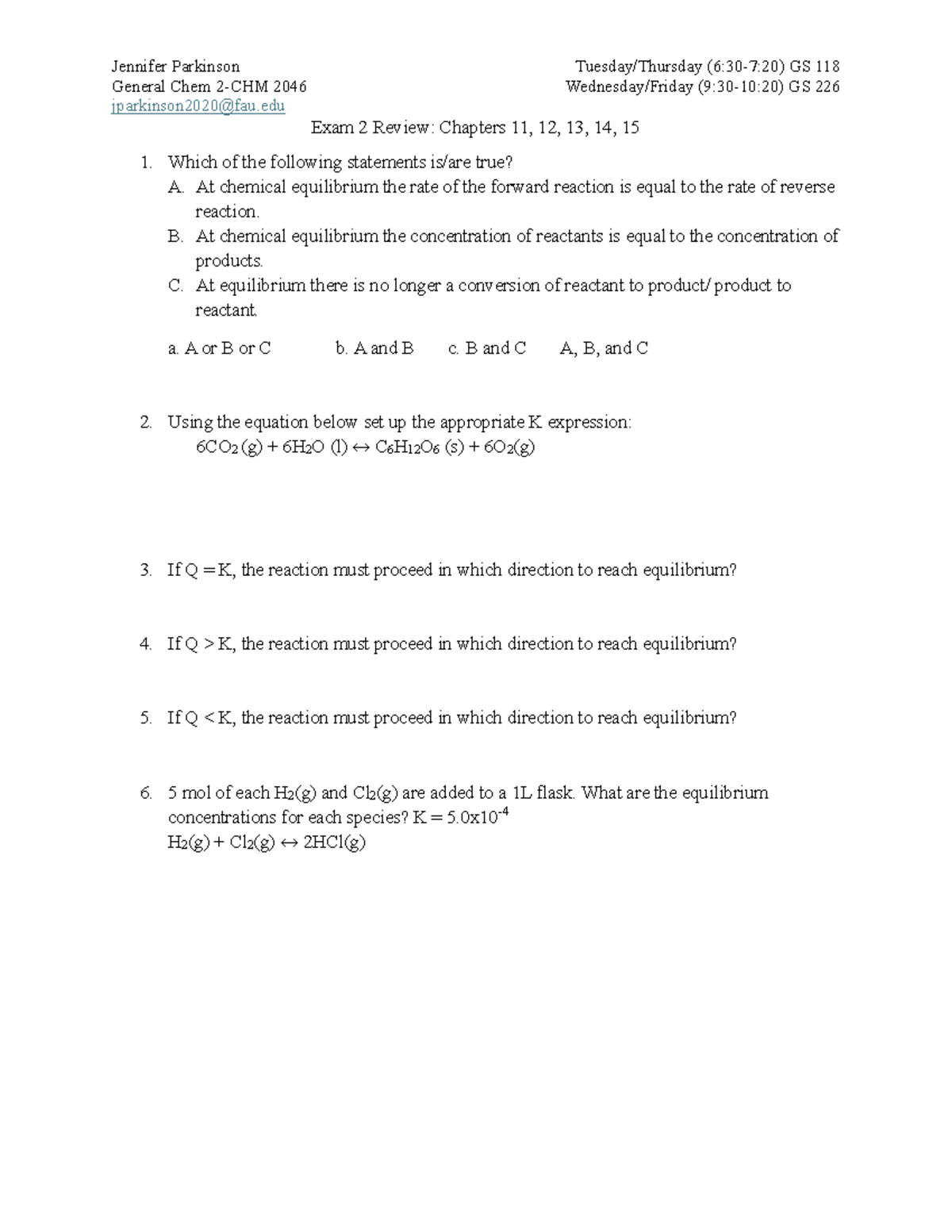 Exam+2+Review+New+copy+pdf - General Chem 2-CHM 2046 Wednesday/Friday ...