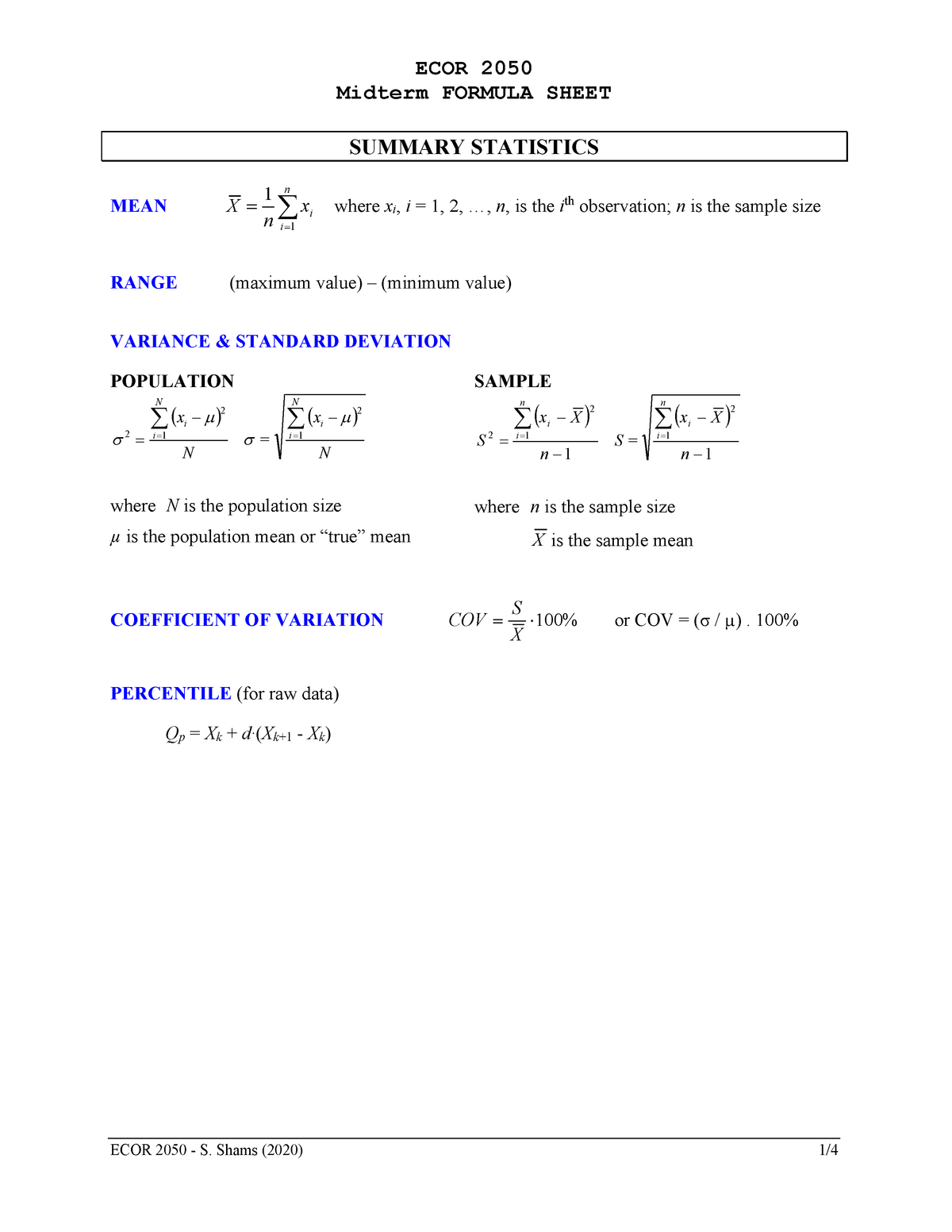 Statistics Formula Sheet Explained