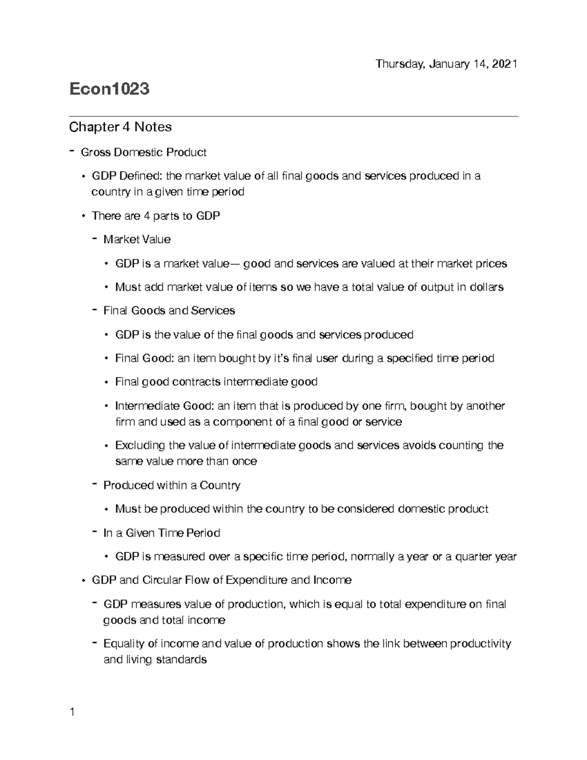 Chapter 4 Econ Notes PDF - Econ Chapter 4 Notes - Gross Domestic ...