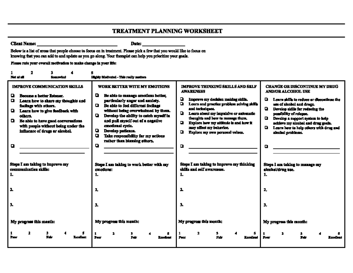 Tx Plan Sheet 1 - TREATMENT PLANNING WORKSHEET Client Name: Date: Below ...