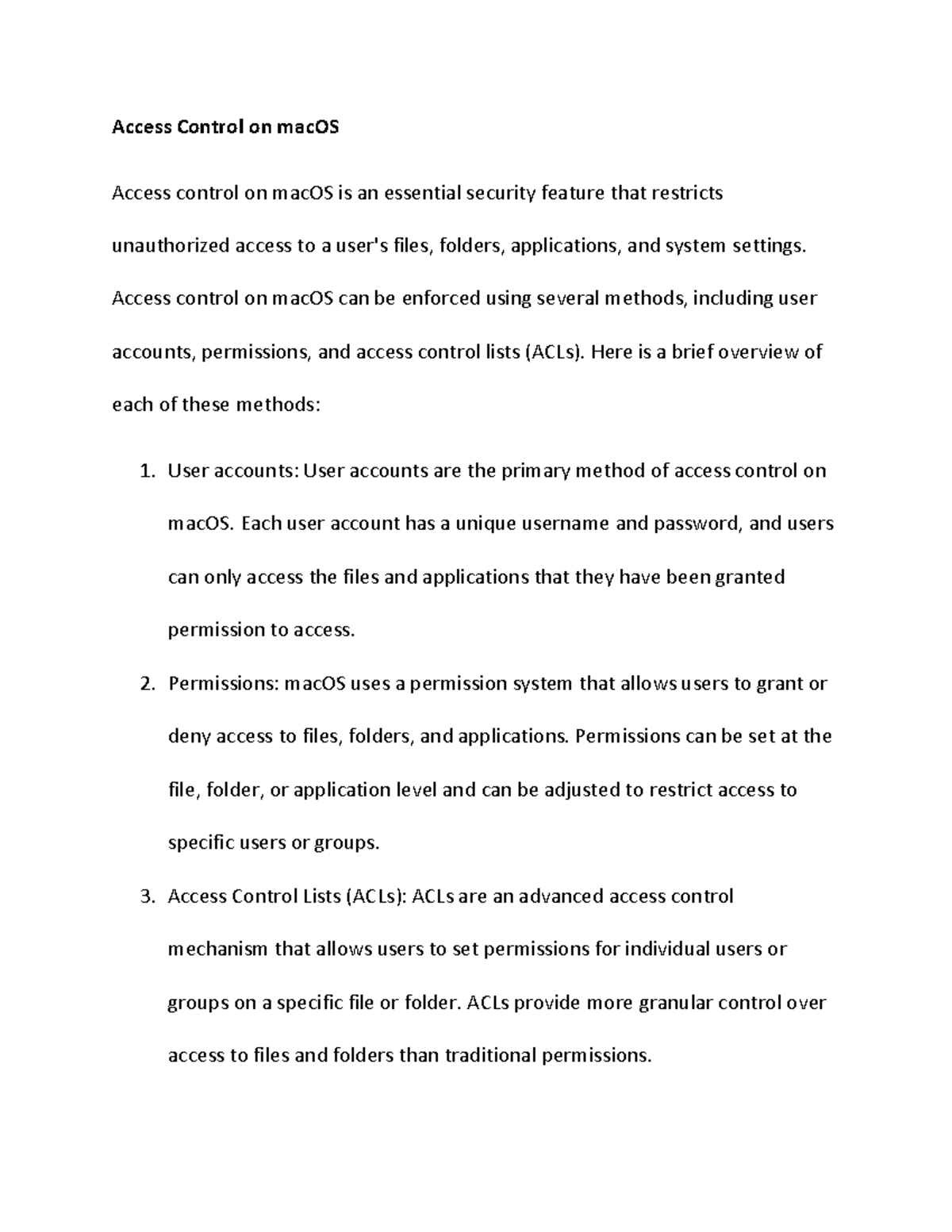 Document 29 Bob Access Control on macOS Access control on macOS is an essential security