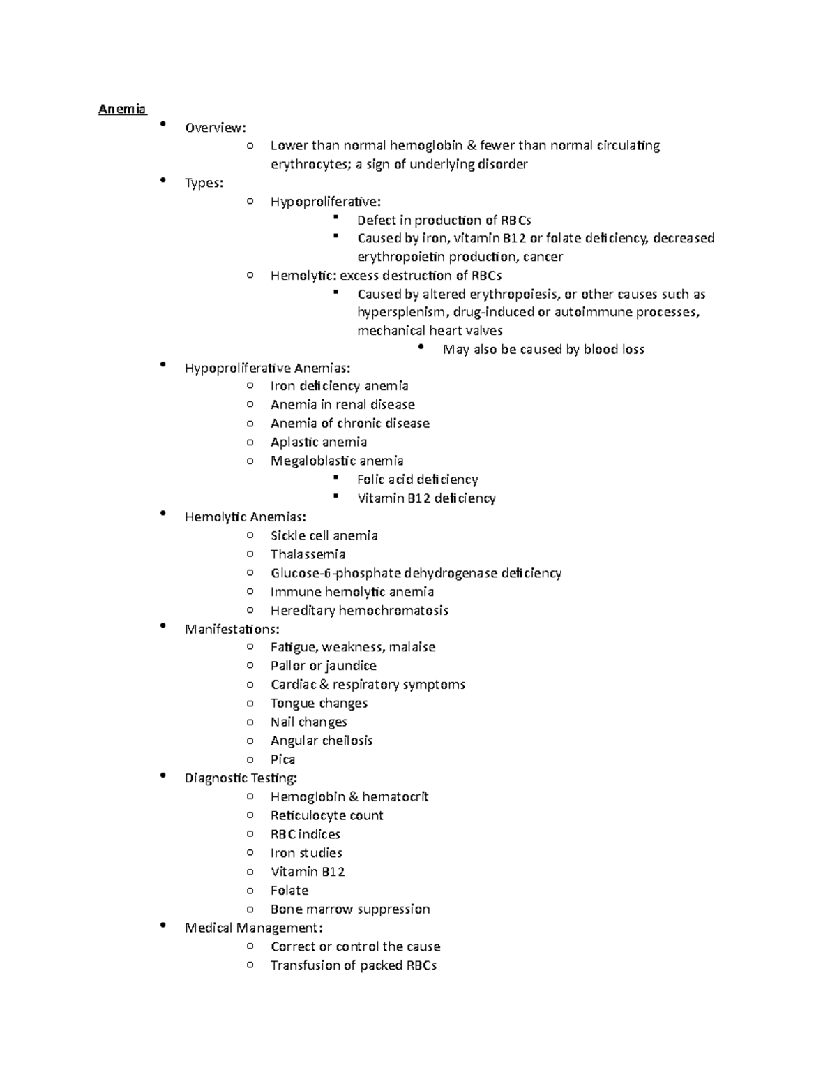 Anemia - Exam 4 - Anemia Overview: O Lower Than Normal Hemoglobin 