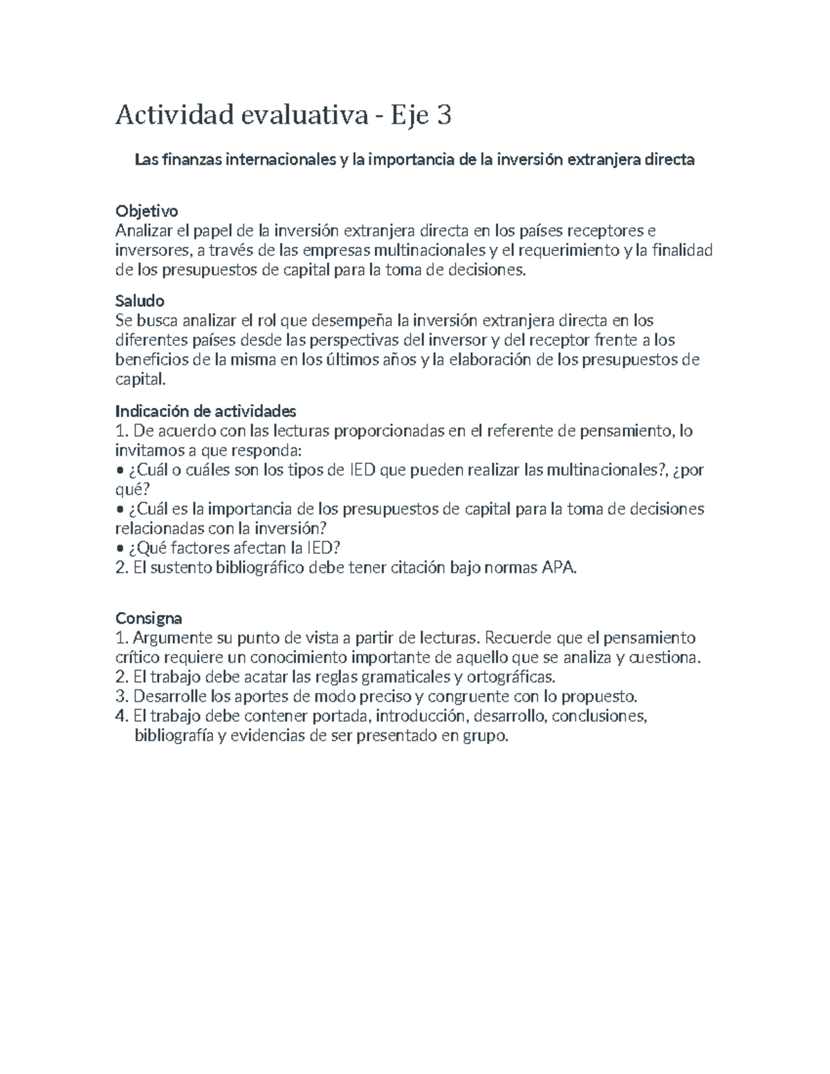 Eje 3 AE - Actividad evaluativa - Eje 3 Las finanzas internacionales y ...