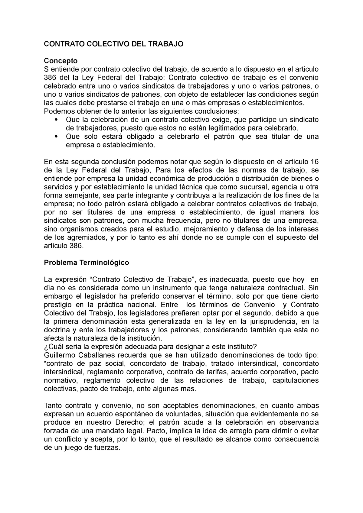 Contrato Colectivo DEL  Tesis Civiles - CONTRATO COLECTIVO DEL  TRABAJO Concepto S - Studocu
