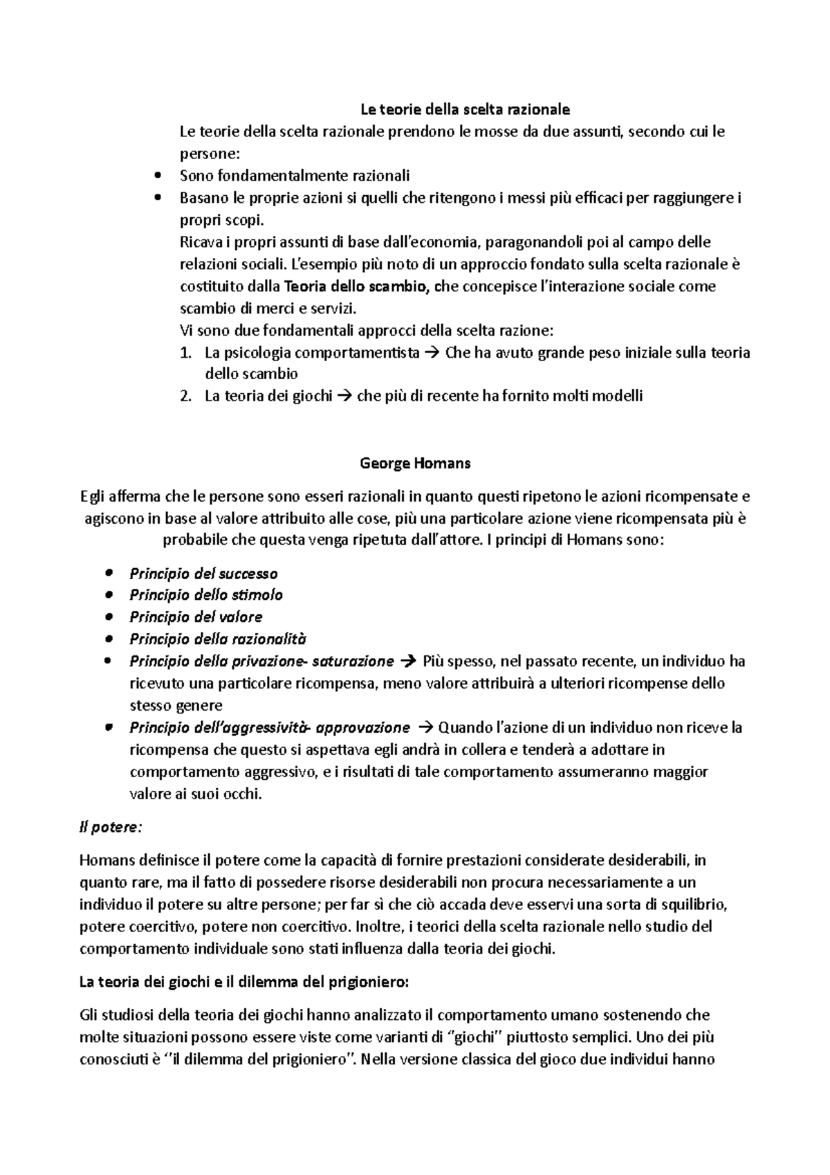 Le teorie della scelta razionale La teoria sociologica contemporanea