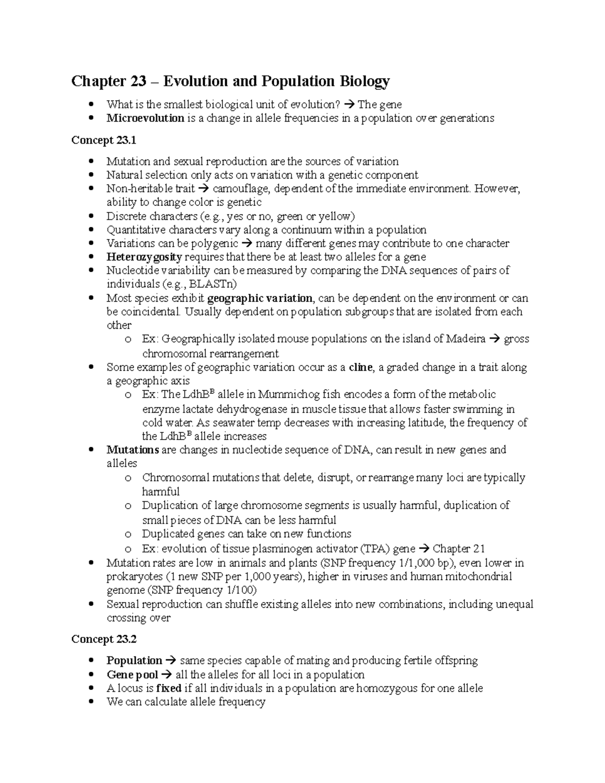 Chp 23, Chp 43 lecture notes - Chapter 23 – Evolution and Population ...