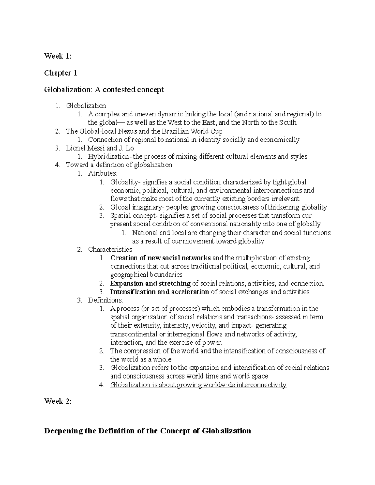Mid Term Cumulative Notes - Week 1: Chapter 1 Globalization: A ...